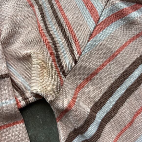 Guess Collection Long Sleeve Blouse Womens M Peach Brown Striped Square Neck Top - Picture 4 of 14